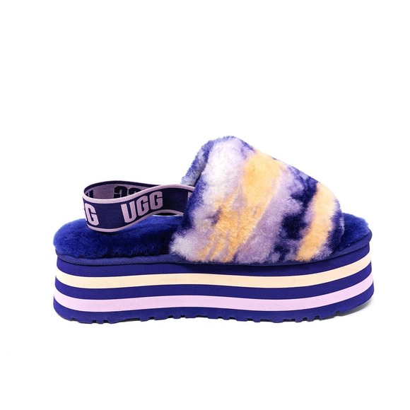 Ugg Disco Marble Slide Slippers Womens 9 Sheepskin Violet Night Purple Tie Dye - Picture 4 of 11